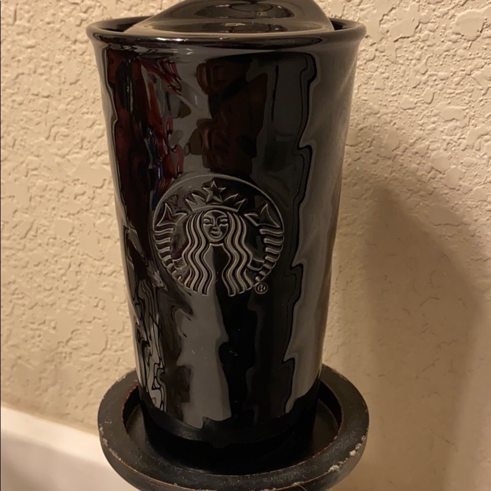HTF  Starbucks tumbler shiny black with quilted pattern